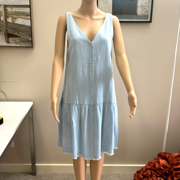 NWT MELISSA NEPTON white wash denim look dress with raw hem - Picture 3 of 4